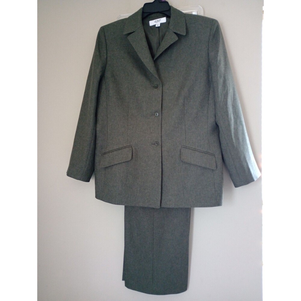 Le Suit Olive Green 2 Pc Blazer Pants Suit Size 16
